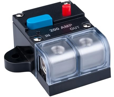 200 AMP Sicherungsautomat 200A Selbstwiederherstellung Inline Sicherungshalter Rücksetzbar DC 12V-48V Volt Spannung Leistungsschalter Audio Wasserdicht Manueller Reset für Auto KFZ Marine RV Boot LKW