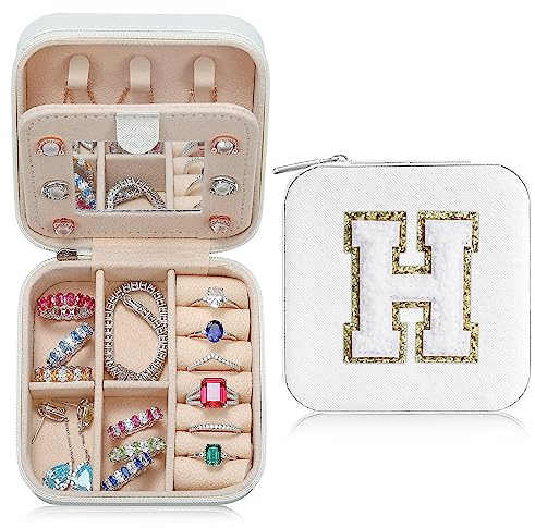 TINGN Mädchen Geschenke 11 Jahre - Schmuckkästchen Damen Reise Schmuckaufbewahrung Weiß Schmuckschatulle Buchstaben H Schmuckkästchen Kinder Personalisiert Geschenke für Frauen Mädchen Kinder