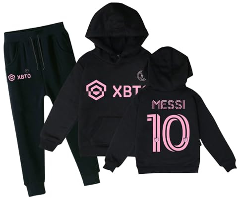 Générique Maillot de football pour enfants IN-TER MIA-MI #10 ME-SSI Ensemble sweat à capuche et pantalon de survêtement pour garçons Cadeau de football pour garçons