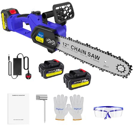 12 Cordless Chainsaw Electric One-Hand Saw Wood Tree Cutter Oiling System Tool with 2pcs 4.0Ah Battery and Charger, 1 Chain for Wood Cutting Tree Pruning Branches Trimming