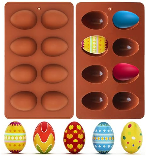 2 Pack Easter Egg Silicone Mold 8-Cavity Chocolate Candy Molds for Cake Decorating, Egg Shaped Baking Mould for Soap Making, Truffles Chocolate, Candy, Jelly, Desserts, Ice Tray Backing Set