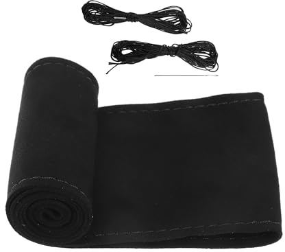 A ABSOPRO DIY Handgenähtes Lenkradbezug Schwarz 1 Stück Für 38cm Lenkrad | Außendurchmesser, 10.5cm Breite, Weich & Strapazierfähig, Inkl. 2 Nadeln & 2 Fäden