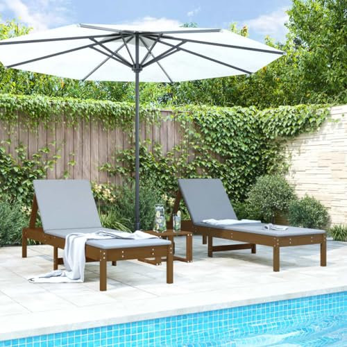 Festnight Doppelte Sonnenliege Holz mit Tisch Doppelliege Gartenliege 2 Personen Liegestuhl Massivholz Kiefer Liege Garten Outdoor Sonnenstuhl Gartenmöbel Relaxliege