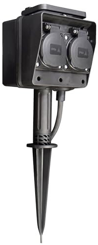 Gartensteckdose 4 fach mit Erdspieß IP44 - outdoor Steckdose mit 3m Kabel - Stromverteiler mit 4 Steckplätzen für Terrasse und Außenbereich Spritzwassergeschützt