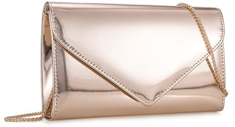 IXEBELLA Damen Abendtasche, verspiegelt, metallisch, Kunstleder, glitzernd, Clutch, für Abschlussball, Cocktail, Hochzeit, Party, Roségold, Small