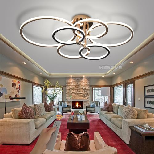 LED Deckenleuchte Dimmbar 125W Deckenlampe Modern Gold Ring Design 6 Flammig Wohnzimmerlampe mit Fernbedienung 3000K - 6000K Led Beleuchtung für Wohnzimmer Schlafzimmer Küche Esszimmer Büro 100cm