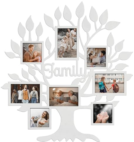 MODE HOME Marco de fotos de árbol genealógico para decoración de pared (blanco)