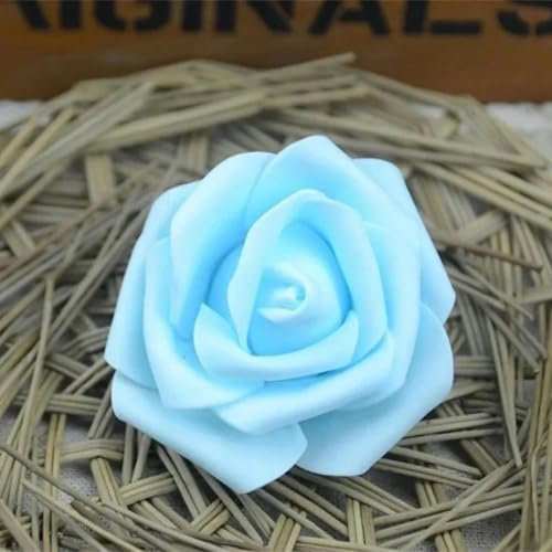 WRJLIN Künstliche Schaumrosen-Blütenköpfe für Zuhause, Party-Dekoration, DIY-Girlande, Bastelbedarf, Kunstblumen, Kugel, Hellblau, 50 Stück, 6 cm
