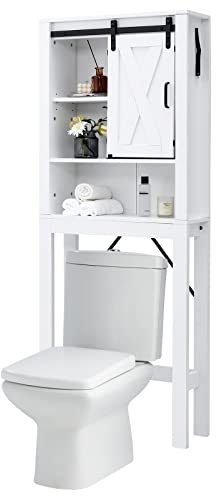 COSTWAY Toilettenschrank mit Schiebetür und 3-Fach verstellbaren Regalböden, Toilettenregal Holz, Badezimmerregal freistehend, Überbauschrank Waschmaschinenregal weiß