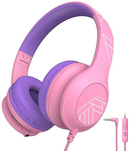 PowerLocus Casque Audio Enfant, Casque Enfant Filaire avec Volume Limité 85/94dB, Son Stéréo, Casque Musique pour Enfants, Pliable, Partager l’Audio, Micro Integré pour iPad/Voyage/Tablette/Téléphone