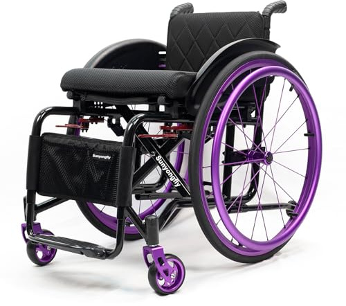 Sunyongfly Leichter Sportrollstuhl Faltbarer Stummfilmrollstuhl Stabiler All-Terrain-Rollstuhl Aluminium-Rollstuhl Geeignet für Jugendliche, Erwachsene, Senioren(Seat Width 42cm,Purple (B))