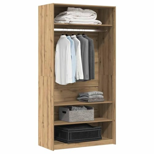 Willood Kleiderschrank Artisan-Eiche 100x50x200cm Kleiderschrank, Garderobenschrank mit Stauraum, Schrank Mehrzweckschrank für Schlafzimmer, Flurschrank Offen, Holzwerkstoff 4 Böden