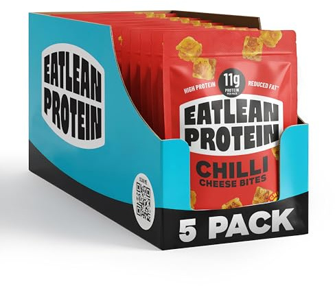 Eatlean – Cheese Bites, Chilli Flavour Cheese Snacks with 12g of Protein, Vegetarian, Gluten-Free, and Keto Snacks, 84 Calories, 4g of Fat, 20g Bags, 5-Pack