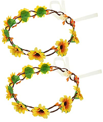 DEARMAMY 2 Pièces bandeau guirlande tenues de fierté bandeau fleur de vigne Couronne de cheveux de mariage bandeau couronne de vigne couronne de tournesol bandeau à fleurs en tissu Yellow