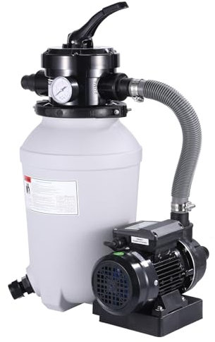 Pompa di filtraggio per piscina a sabbia, sistema di filtraggio 1/4 HP 250 W per 8000 l/h, altezza di estrazione max 8 m, volume serbatoio fino a 13,6 kg di filtro per piscina con