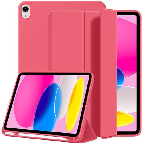 A-BEAUTY Custodia Compatibile con iPad (A16) 11a/10a Generazione (2025/2022) Antiurto in Morbido TPU Cover con Portapenne, Pellicola Protettiva, Auto Sonno/Veglia, Anguria Rossa