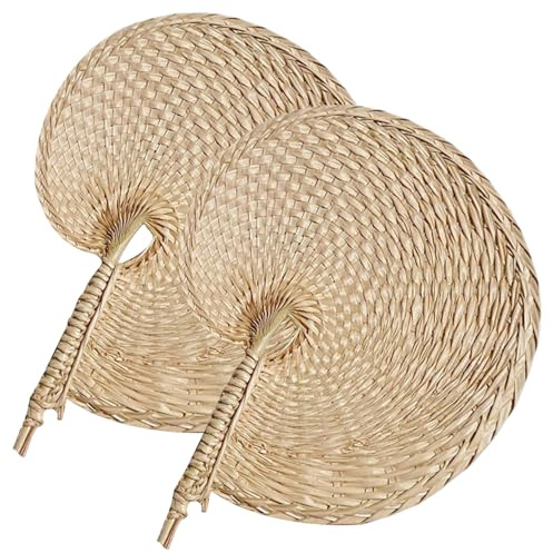 Xoeryoy Bamboo Fans, 2PCS Natural Palm Leaf Hand Fans, Bohemian Conch Shape Raffia Weaving for Summer Cooling Wall Decor Wedding Party