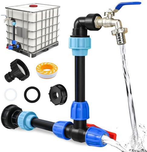 PATEMZON Robinet IBC Col de Cygne, Adaptateur IBC Laiton, Robinet Cuve 1000L, 3/4 Pouces Adaptateur de Réservoir, Raccord Cuve 1000 Litres, Accessoires para Cuve Récupération d'Eau de Pluie