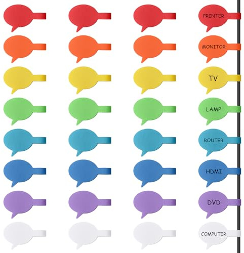 Trilancer Cord Labels Cable Label, Multicolored Handwriting Cord Tags - Speech Bubbles Tags for Organizing Wires and Identification, Reusable with Multiple Uses - 32 PCS