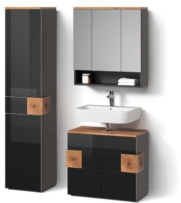 Livinity Badmöbel-Set Tanaro Anthrazit | 3 Teile, mit Hochschrank