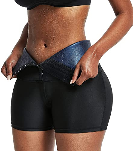 FULIER Bastu svettshorts för kvinnor, formkläder, leggings, kroppsformare, hög midja, viktminskning, sportbyxor, träning, sweatsuit för träning, yoga, gym, termobyxor för kvinnor, BLÅ, L