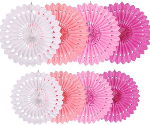 8 Pièces Rose Éventails en Papier,Décoration Suspendre de Fleurs en Papier,Décoration de Fête pour Fiesta,Baptême,Mariage,Fête Prénatale,Fête d'anniversaire,Décoration Murale
