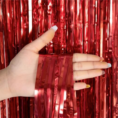 Lametta Tenda rossa – 200 x 100 cm – Tenda glitterata per telaio della porta come decorazione, feste, matrimoni, compleanni per bambini e adulti (rosso)