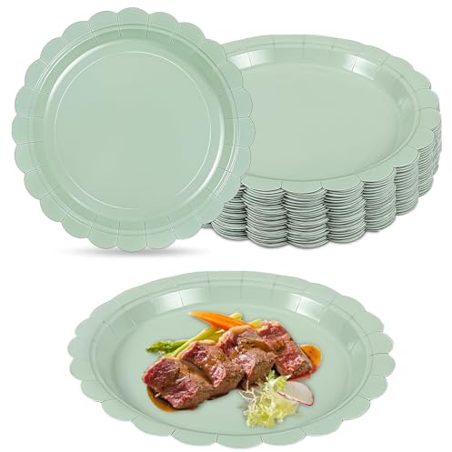 Pmueuff 40 Assiette Jetable pour Anniversaire, Assiette Carton Grandes 23 cm (9 pouces), Assiettes Anniversaire Stable pour Mariage et Fête, Assiettes Dessert Jetable Ecologiques en Matériau Naturel