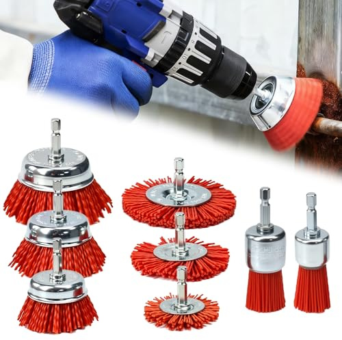 Zuxbolf 8 Pz Spazzole Trapano per Legno in Nylon,Spazzole Abrasive Legno per Trapano con Gambo Esagonale da 1/4,Spazzola in Filo Abrasivo con Filamenti per Rimuovere Ruggine, Corrosione e Vernice