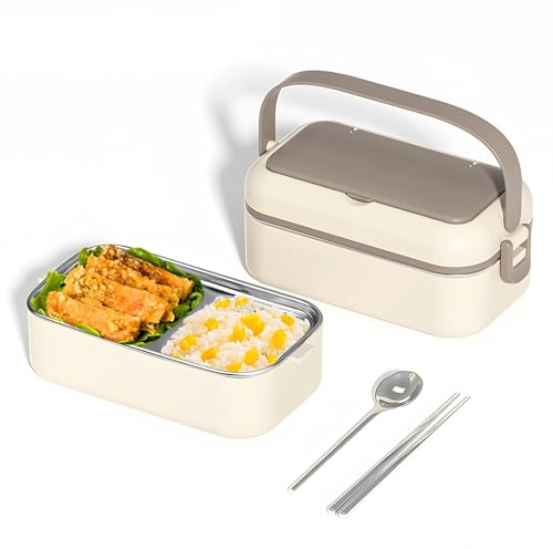 yeeplant Caja Bento de acero inoxidable de gran capacidad, acero inoxidable 304, cuchara y palillos incluidos, apta para microondas, lonchera funcional, ideal para la escuela o el trabajo
