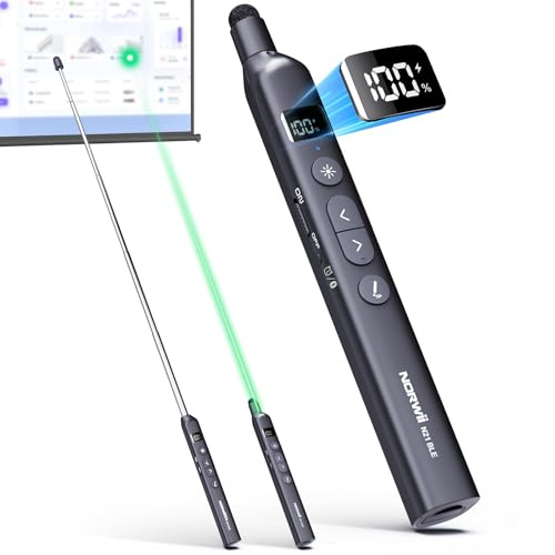 Norwii N21 Clicker de Présentation Bluetooth avec Pointeur D'enseignement Télescopique, Télécommande de Présentation avec Bâton Rétractable pour PowerPoint, Présentateur sans Fil, Avanceur de Diapos