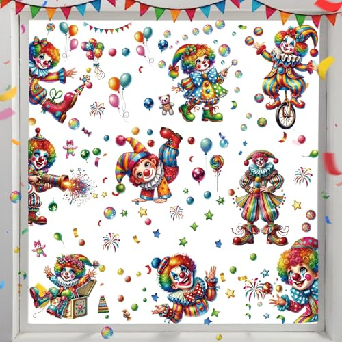 Fensterbilder Karneval 9 Blatt Selbstklebend Clown Fenster Aufkleber Karneval Deko Statisch Haftende Fensteraufkleber Wiederverwendbar Clown Deko Fensterdeko Fasching Zirkus