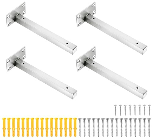 QUARKZMAN Supporto Mensola Sospesa, 4Pz 8 Supporto Mensola Muro Nascosto Acciaio Inossidabile Con Viti E Tasselli Per Mensole Legno, Appeso Ufficio, Sala (Argento)