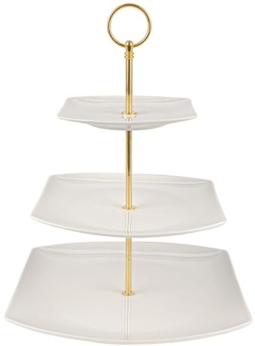 Festa Italia Etagere Porzellan - 3 Stöckig - Weiß Etageren - Kuchenständer Cupcake-Halter - Obstetageren - Obst Kekse Süßigkeiten Servierplatte - Gebäck gestuftes Serviertablett für Weihnachten