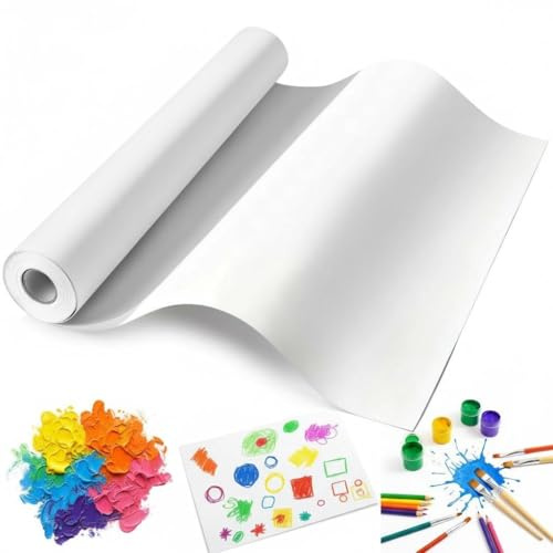 Kievano Rollo de Papel para Dibujar 30 cm x 15 m, 70 g/m² Papel Blanco – Papel Resistente para Niños, Rollo de Dibujo para Pintar, Crear, Manualidades, Escuela y Envolver Regalos