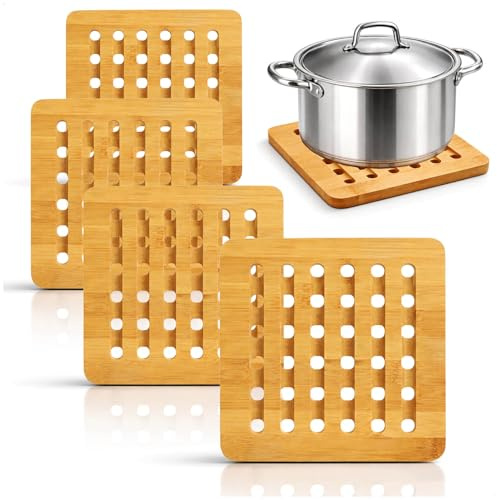 com-four® 4X Topfuntersetzer aus Bambus, langlebige Unterlagen für Töpfe | Pfannen - Auflaufformen und Teller - quadratischer Untersatz als Hitzeschutz - Holz-Untersetzer