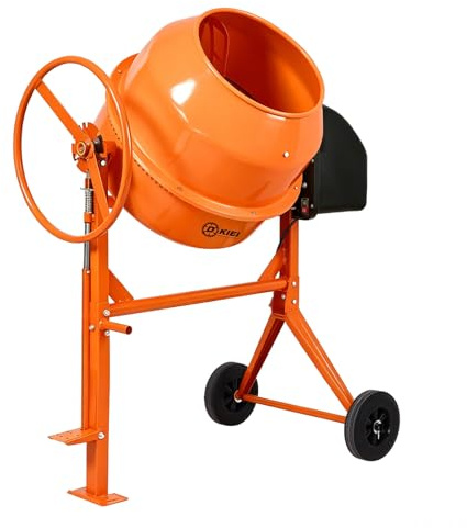 INMOZATA 120L Heavy Duty Electric Cement Mixer,375W 230V/50Hz Portable Mixing Equipment,Concrete Mortar Blender with Wheels, Stand and Foot Pedal,Vibrant Orange Ideal for Construction Projects&DIY Use