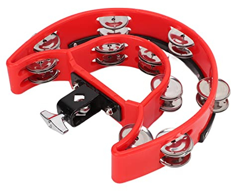 AOWINHIT Tamburello a Mano Strumento a Percussione a Doppia per Bambini 22 X 21 X 5 Cm Plastica Rossa