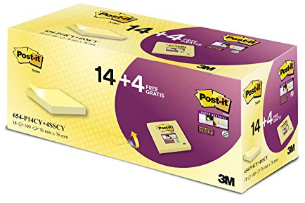 Post-it Notes, 14 + 4 Gratis-Blöcke (1760 Blatt), 76 mm x 76 mm, Gelb | Selbstklebende Haftnotizen, Praktische Klebezettel für Bürobedarf, Meetings, Erinnerungen, To-Do-Listen und zum Organisieren