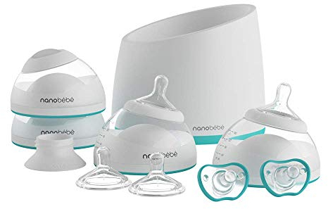 nanobebe Breastfeeding Baby Bottles Starter Set, Anti Colic Newborn Bottle Protects Breast Milk Nutrients, Breastfed Baby Bottles Set Includes Smart Warmer (ttpm Award Winner)