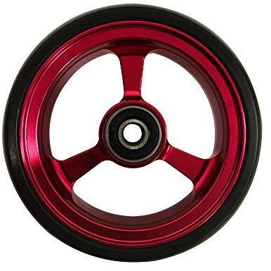 RIANTWHEEL, 4 X 1.0 inch, Solid, PU Wheels, Wheelchair Casters, Aluminum Rim, one Pair (Red)