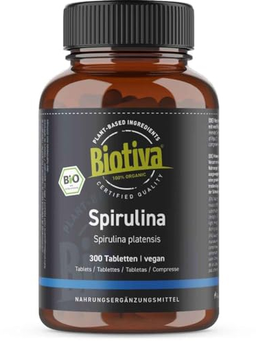 Spirulina Tabletten Bio - 500g - Premium Bioqualität - Hochdosierte Presslinge - Arthrospira Platensis Alge - Abgefüllt und Kontrolliert in Deutschland - Biotiva