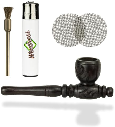 Weedness Holz-Pfeife in schwarz 10 cm 4-teiliges Set - Ebenholz Tabak Pfeifchen Smoking Pipe Holzpfeife Rauchen