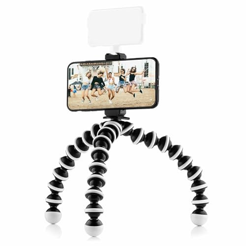 MOJOGEAR Octopus Flexible Mini Mobile Phone Tripod XL with Premium Smartphone Holder Travel Tripod with Cold Shoe Mount for iPhone, Android Smartphone and DSLR Camera