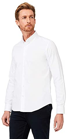 kiğili KIGILI Oxford Shirts for Men - Smart Casual Long Sleeve Slim Fit 100% Cotton White Button Down Collar Shirts (Size: XX-18.3 Neck)