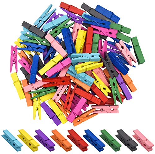 kissral 100 Stück Wäscheklammern, Farbig Wäscheklammer Klammern DekoKlammern Holzwäscheklammern Holzklammern Zierklammern für Fotos Fotowand Clothespins DIY Handwerks