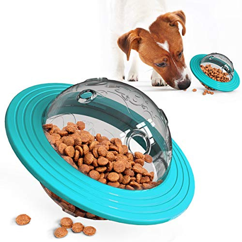 Ototon Dispensador de comida para perro, juguete de platillo volante Snack Balle, herramienta educativa para perro, gato alimentario, color azul