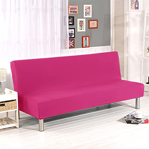 Sokamore Stretch Futon Cover Armless Sofa Slipcover Foldable Sofa Bed Covers with Elastic Band, Machine Washable (Rose Red)