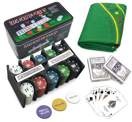 various Poker-Set aus Metallbox, 200 Pokerchips, 2 Abdeckungen, Distanzknopf, Brettspiel