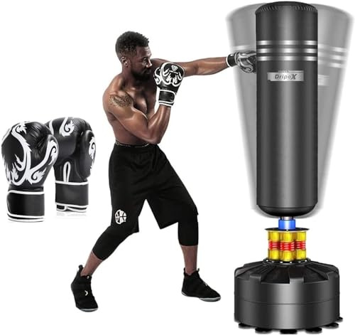 Dripex Sac de Frappe Boxe 175 cm Adulte sur Pied avec Gants 12 oz- Noir